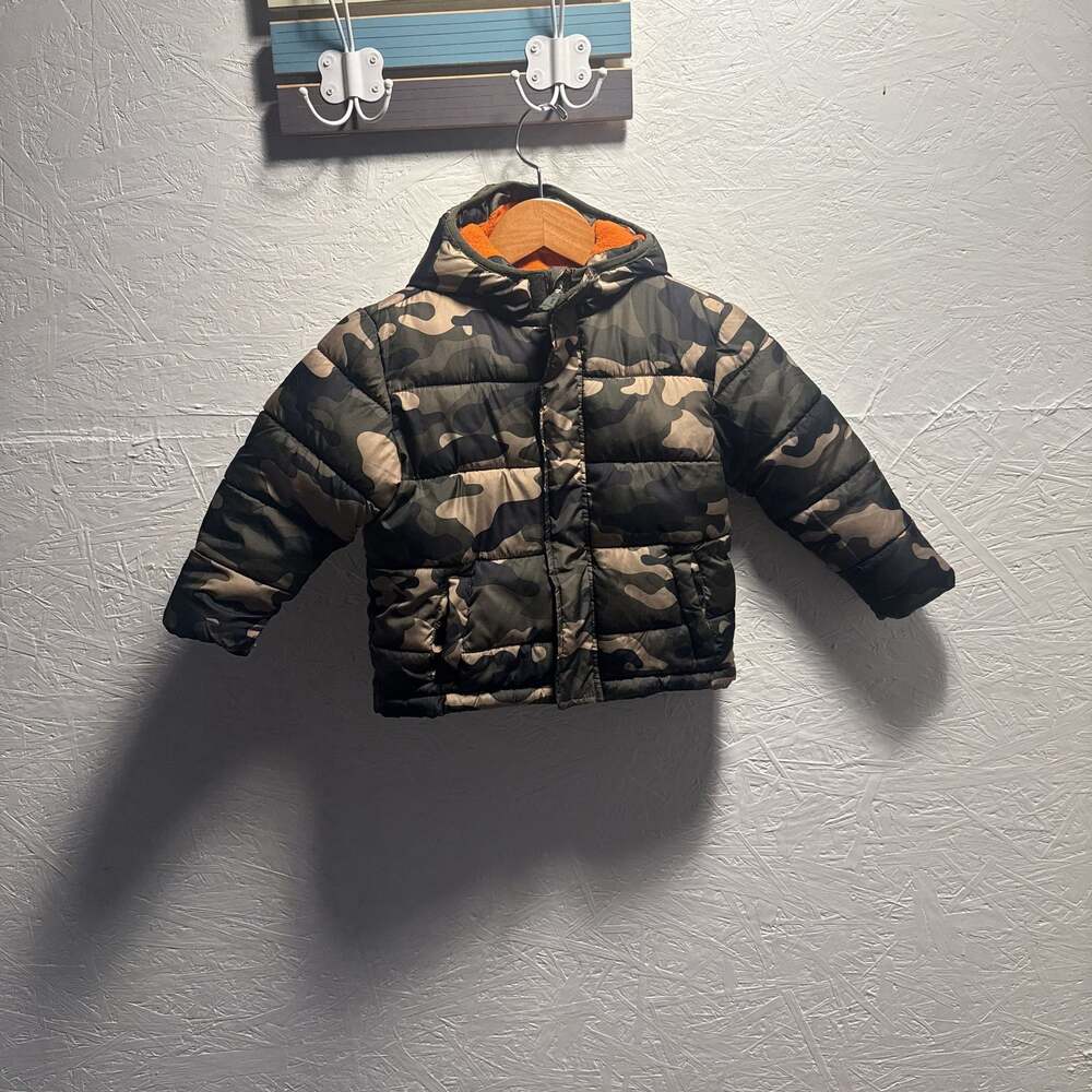 Toddler Camouflage Puffer Jacket with Orange Fleece Lining - Picture 1 of 3